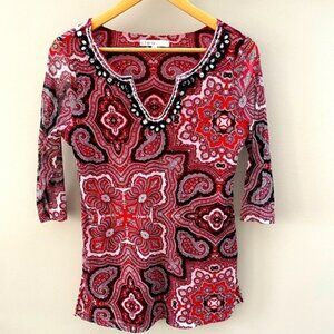 Cleo Moroccan Semi-Sheer Sleeve Tunic Rhinestone Beach Coverup